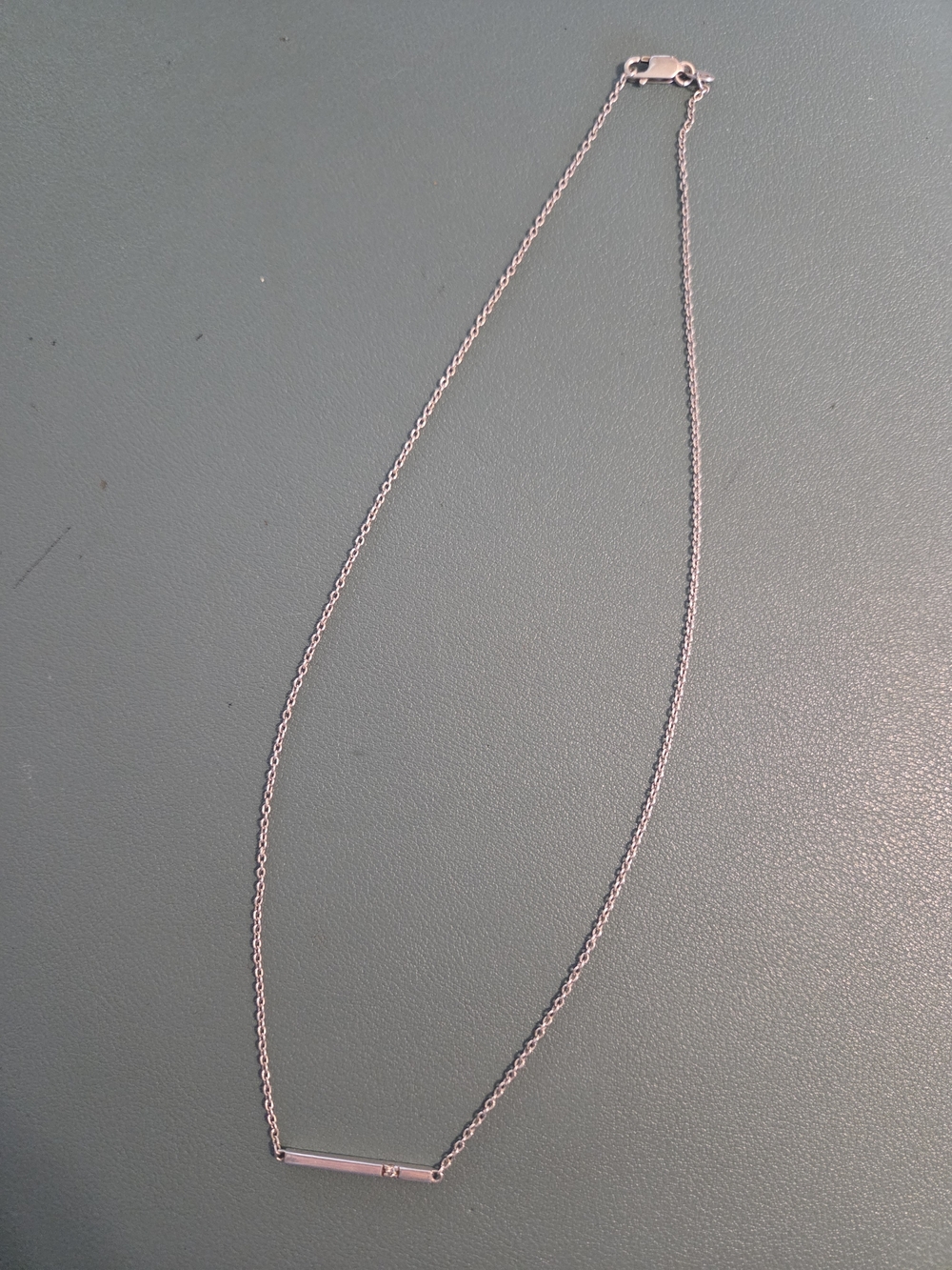 Minimal Silver Bar Diamond Necklace - Thin Chain Women's Pendant